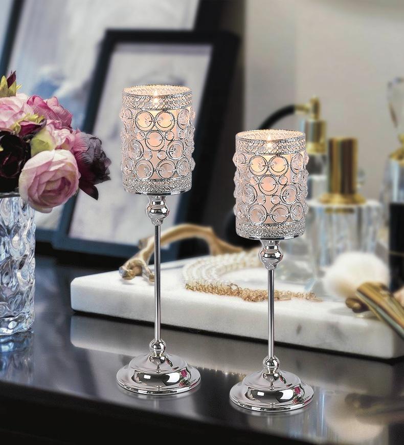 Wedding Decoration American Crystal Candle Stand Golden Silver Candle Holder Luxury Table Lamp