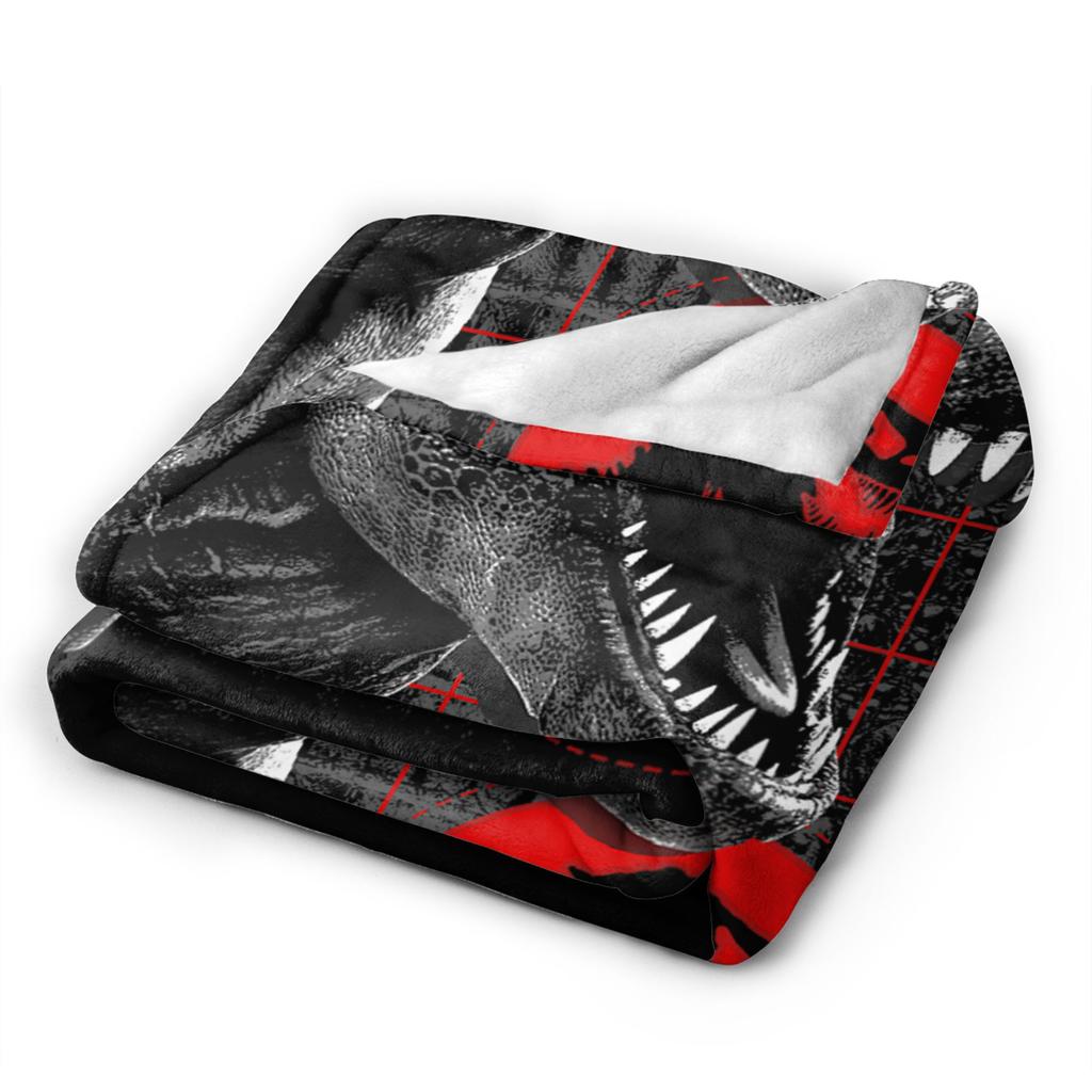 Jurassic T-Rex Grid World Blanket Flannel Spring/Autumn Logo Breathable Lightweight Throw Blankets for Travel Bedroom Quilt