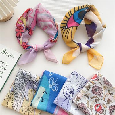 Pañuelo cuadrado pequeño de algodón y lino, de seda, para mujer, primavera y otoño, estilo nuevo, artístico, versátil y a la moda.