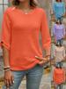 2025 Spring/Autumn Women's Mid-Sleeve Waffle Knit Casual T-shirt – Elegant and Stylish