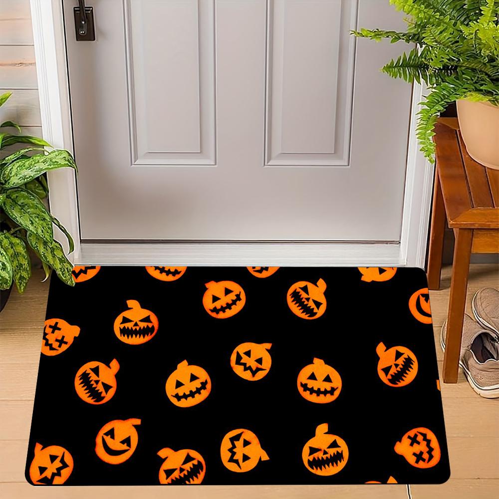 Halloween Bat Pumpkin Carpet Soft Flannel Mat Rug Home Decoration Spider Web Horror Atmosphere Party Non-Slip Floor Decor