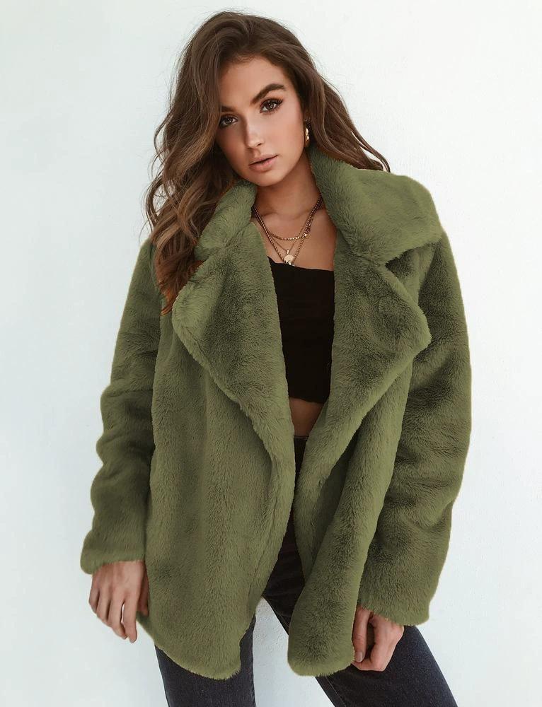 European and American autumn and winter fur imitation Rex rabbit hair casual suit collar medium and long coat women's coat