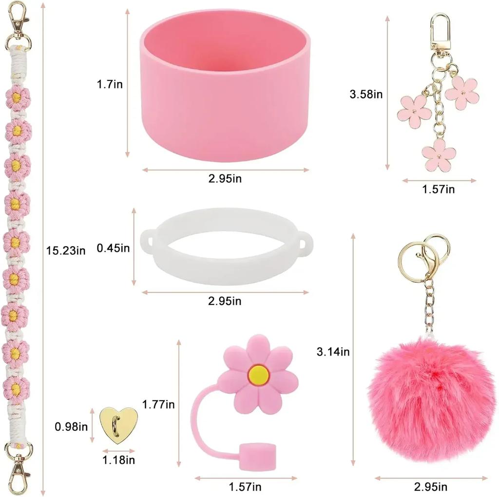 Set di 7/8 Pezzi di Accessori per Tazze per Stanley Cup Inclusi Manico Cinturino Base in Silicone per Tazza Copri Cannuccia Ciondoli per Bicchiere da 40oz 30oz