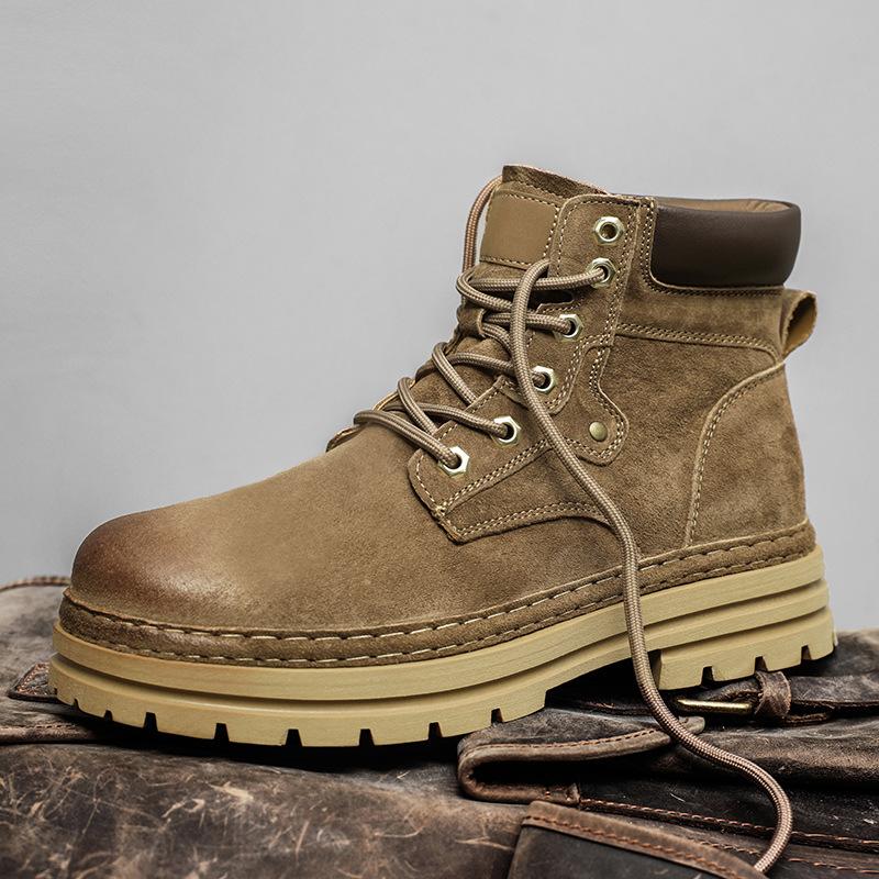 Martin Boots Men's Leather Rhubarb Boots Autumn and Winter British Style High-top Medium-top Tooling Velvet Cotton Shoes Snow Men's Boots