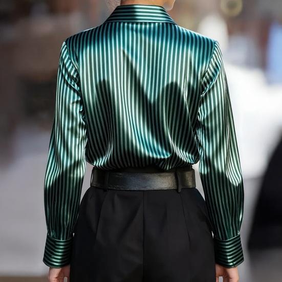 Cămașă Dama Guler Rever Mânecă Lungă Nasturi Fentă Cămăși Topuri Textură Netedă Imprimeu Dungat Croială Largă Casual Cămașă de Lucru