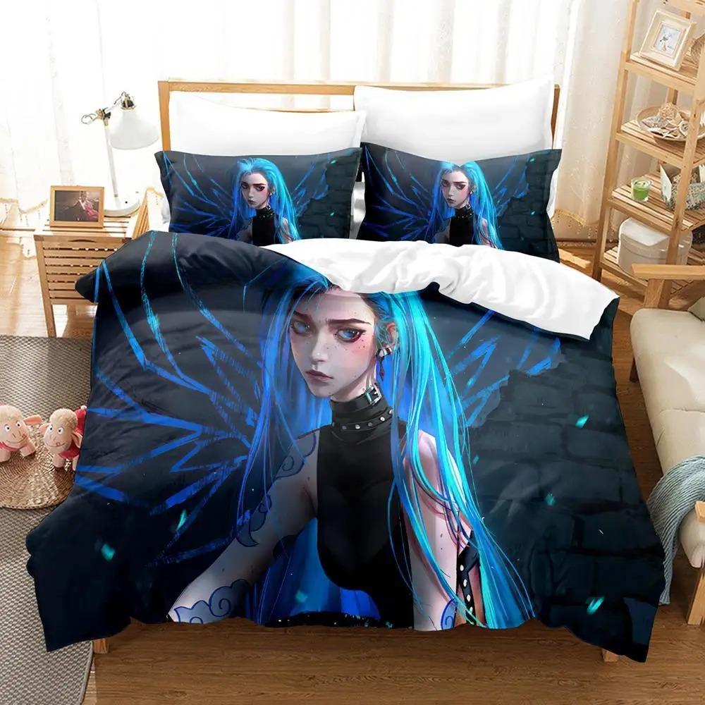New Jinx Lol Bedding Set Single Twin Full Queen King Size Bed Set Aldult Kid Bedroom Duvetcover Sets 3D Anime Bed Sheet Set