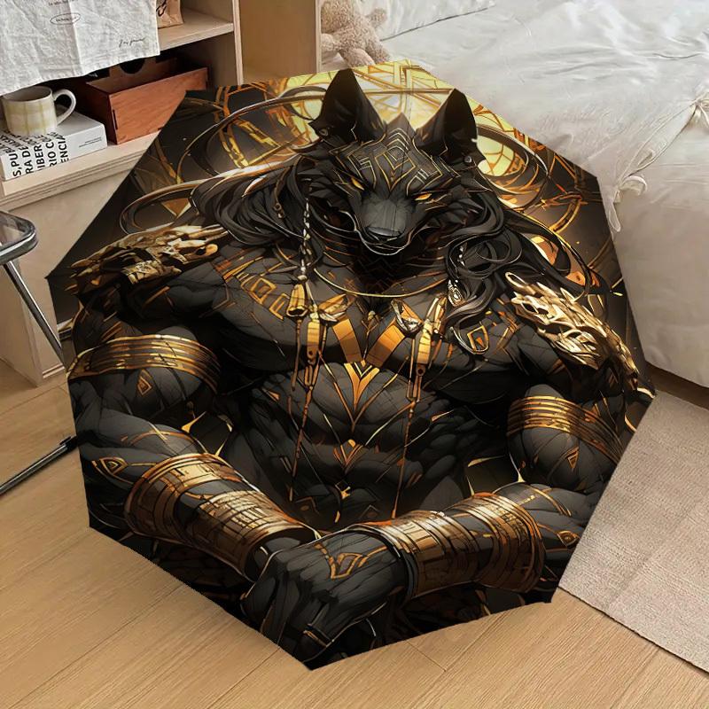 1 Stück Ägyptischer Anubis Regenschirm - 8 Speichen verstärkt, Automatisches Öffnen, Leicht & Langlebig, Niedliches Modeaccessoire für den Außenbereich, Strand oder Freizeit, Strand