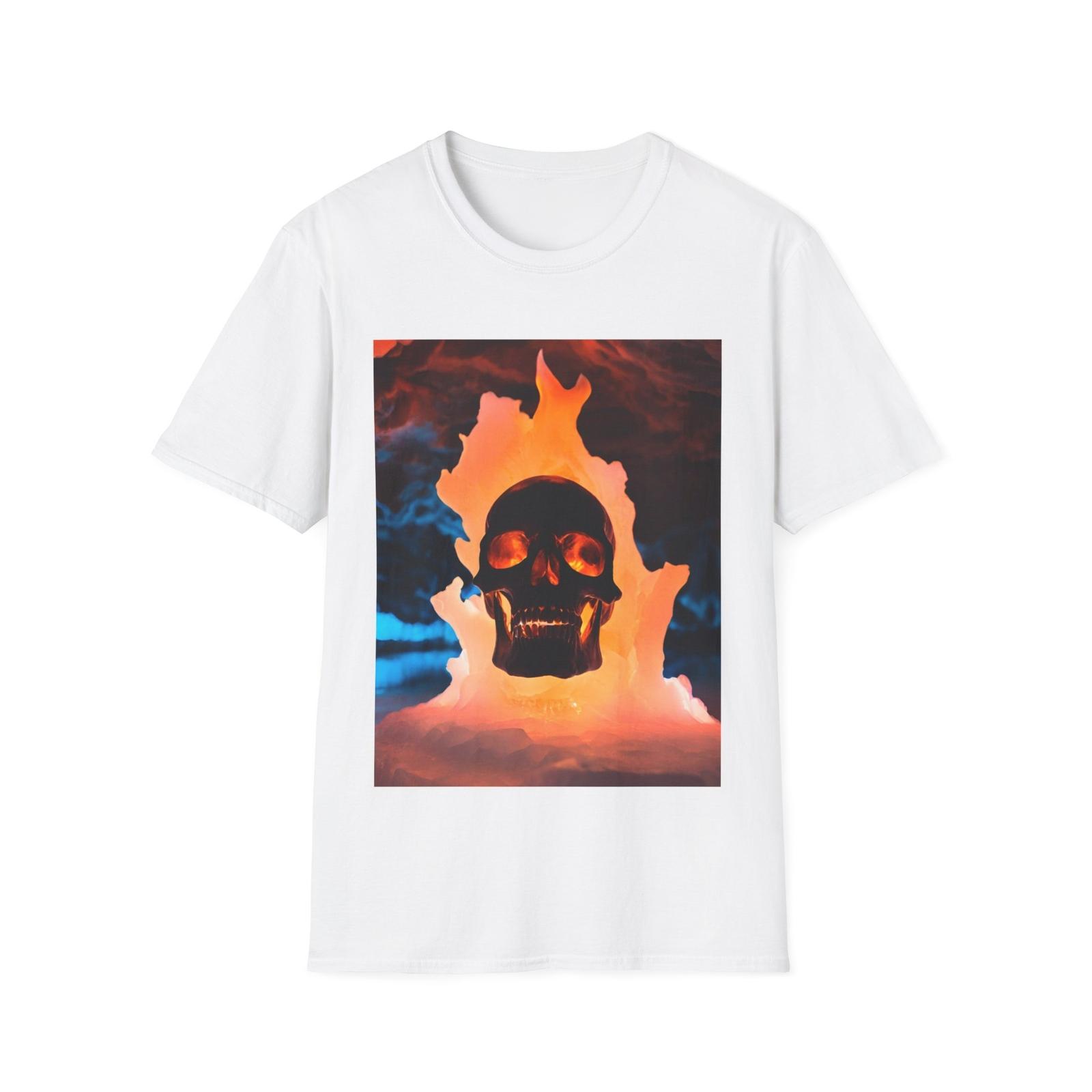 Flaming Ice Skull Unisex Softstyle T-Shirt S