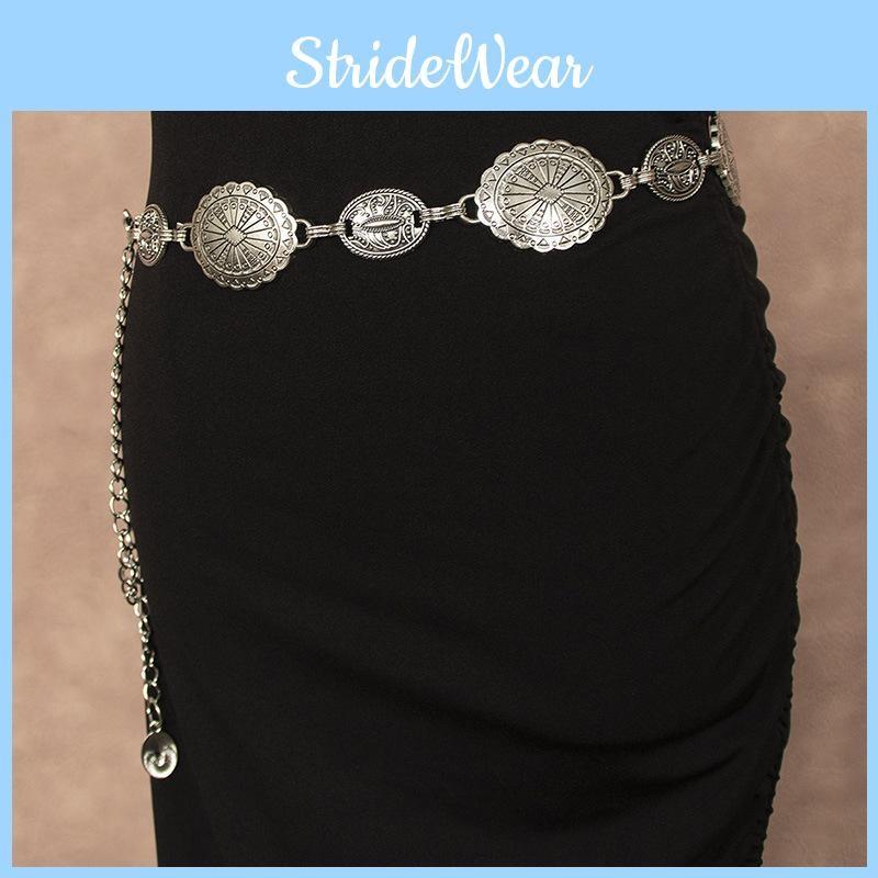 Metal Inspired Ethnic Waist Chain With Engraved Pattern For Women Outfits Casual