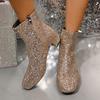 Women's Boots 2026 Autumn Bling Sequins Solid Color Side Zipper Luxury Fashion Comfortable Midsole Boots Zapatos De Mujer Party