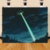2D Starry Sky UFO Backdrop, Alien Abduction Beam Photography Background