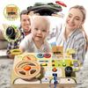 Wooden Busy Board with Simulated Steering Wheel,Sensory Toy for Youngsters with LED Light Switches, Music, Educational Travel Toy,Random Color