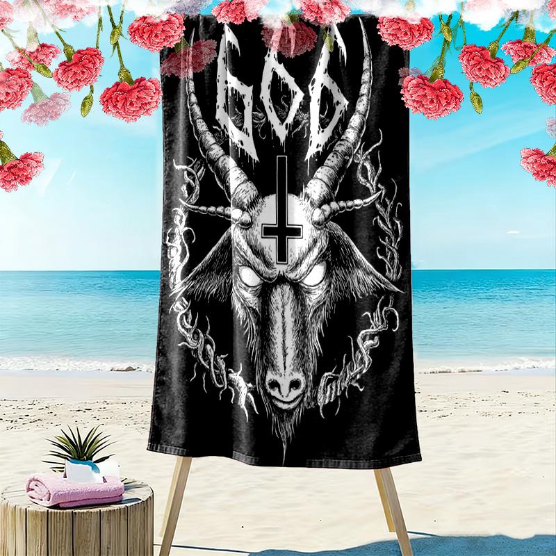 Black and white goat head 2D Flat Print Beach Towel, Large Soft Quick Dry Towel for Beach Camping SwimmingZSTJ0915208
