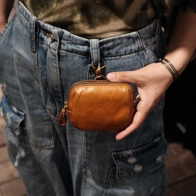 Dual Slot PU Leather Coin Purse Coffee Brown Unisex Anti-wear Compact Pouch for Shopping Trip Mini Card Key Holder