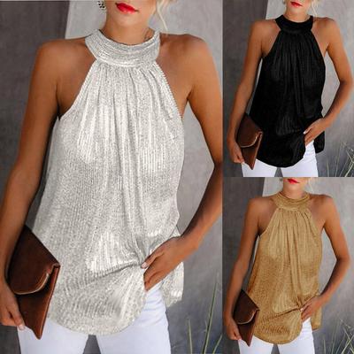 Γυναικείο Καλοκαιρινό Αμάνικο Casual Τοπ Τουνίκ με Παγιέτες Αμάνικο Μπλουζάκι Γιλέκο