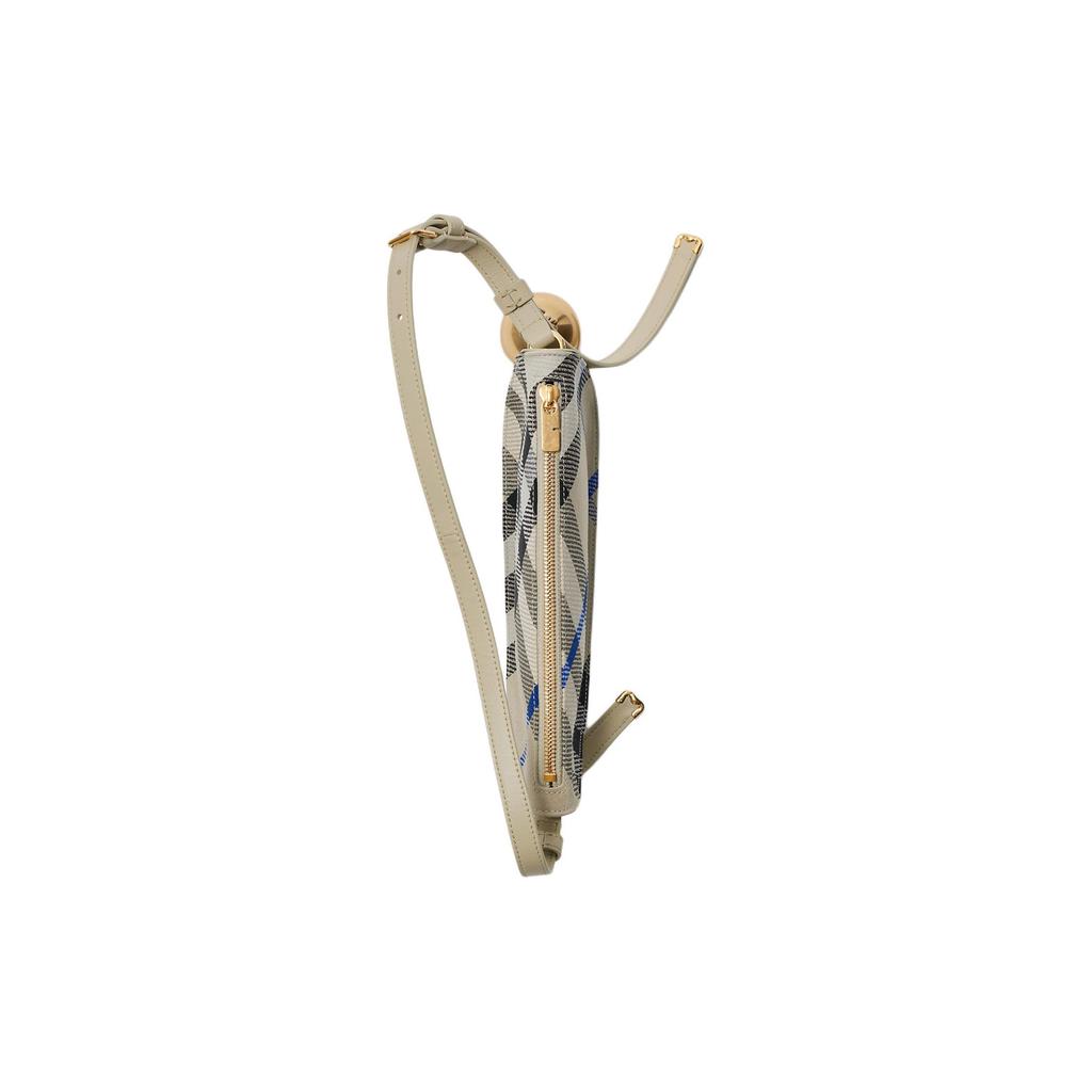 Burberry Check Canvas Sling Crossbody Bag With Gold Bell Charm & Hardware For Daily Use