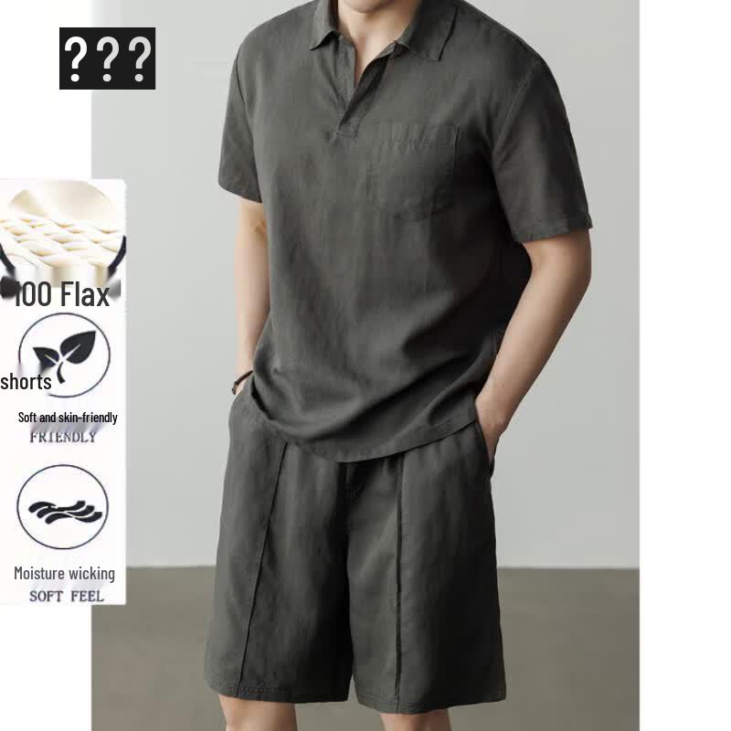 Men s Tencel Linen Short Sleeve & Shorts Set 2XL