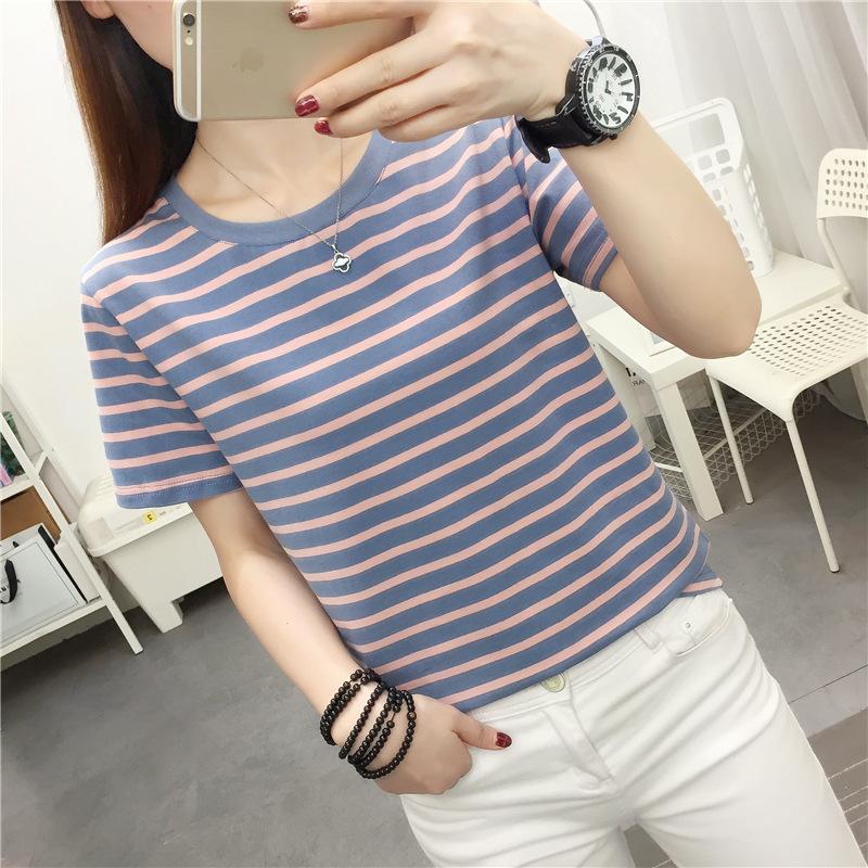 Women Plus Size Striped Cotton Short Sleeve T-Shirt Summer Loose O-Neck Casual Basic Tee Tops