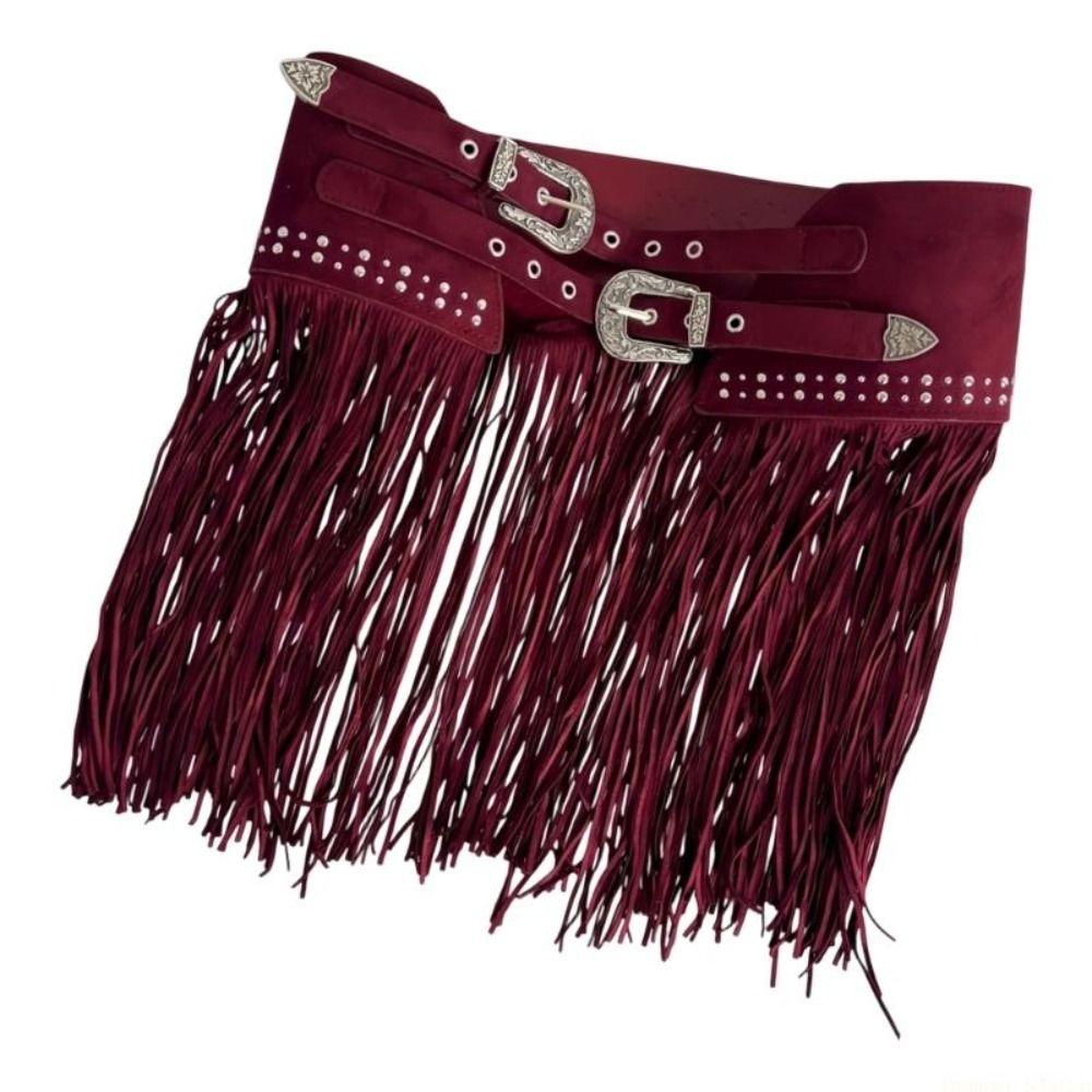 Mjuk matt look Franskad Midjebälte Mocka Dubbelspänne Mode Boho Bälte För Kvinnor
