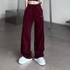 Pantaloni della tuta oversize da donna Harajuku a righe rosso vino primavera autunno vita elastica hip hop streetwear jogger sportivi casual