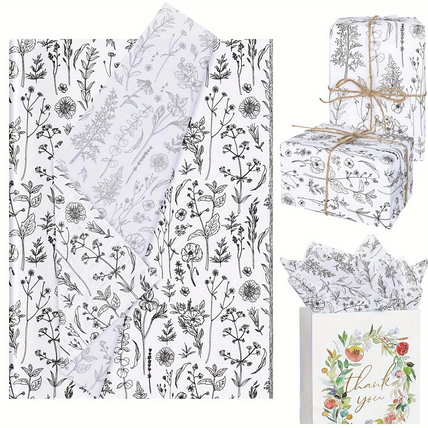 

Бумага тишью с полевыми цветами, черно-белая, 20 листов, ботаническая подарочная упаковка для дня рождения, детского праздника, свадебных комплиментов - полупрозрачная отделка 20 sheets