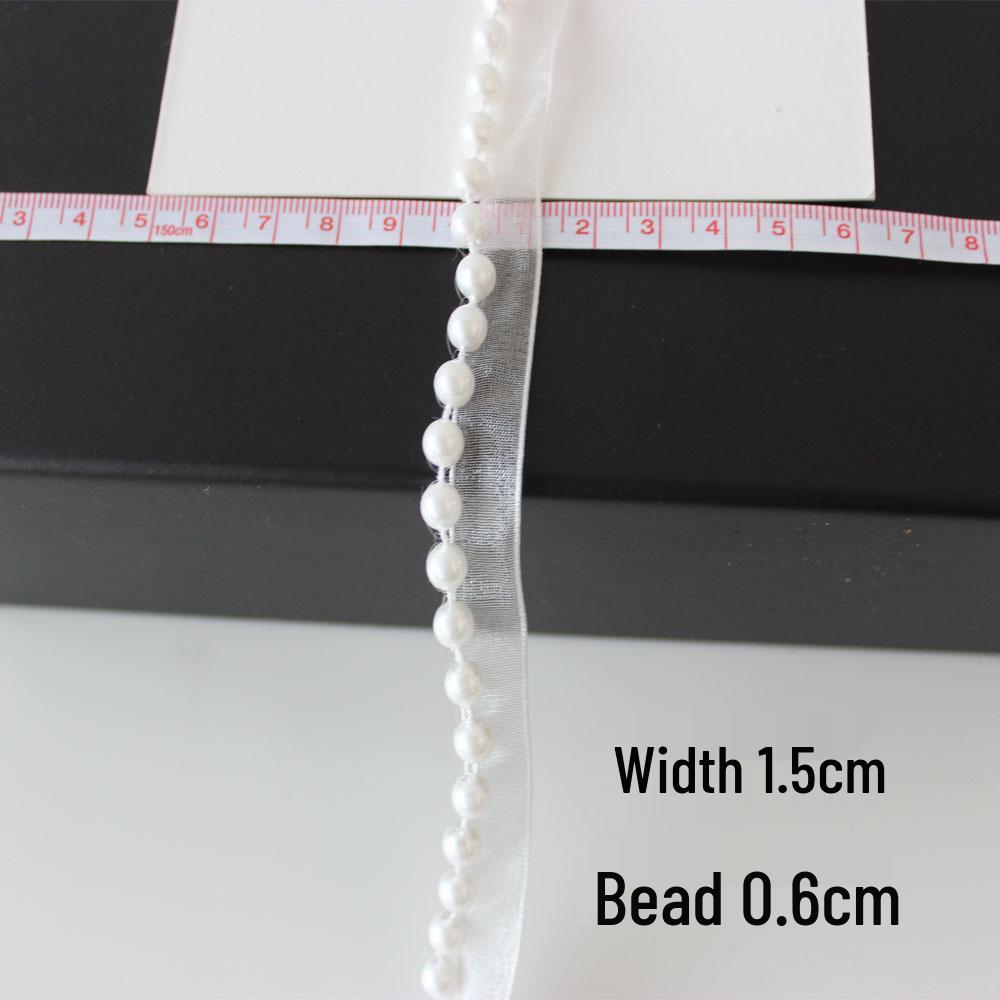 Cottontime Off-White Mesh Ribbon Beads with Pearl Lace Decorative Accessories for Clothing