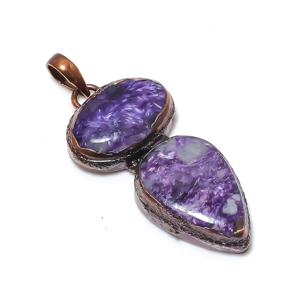 Charoite Handmade Gemstone Pendant, Copper Electroformed Pendant Antique Jewelry, For Engagement Gift
