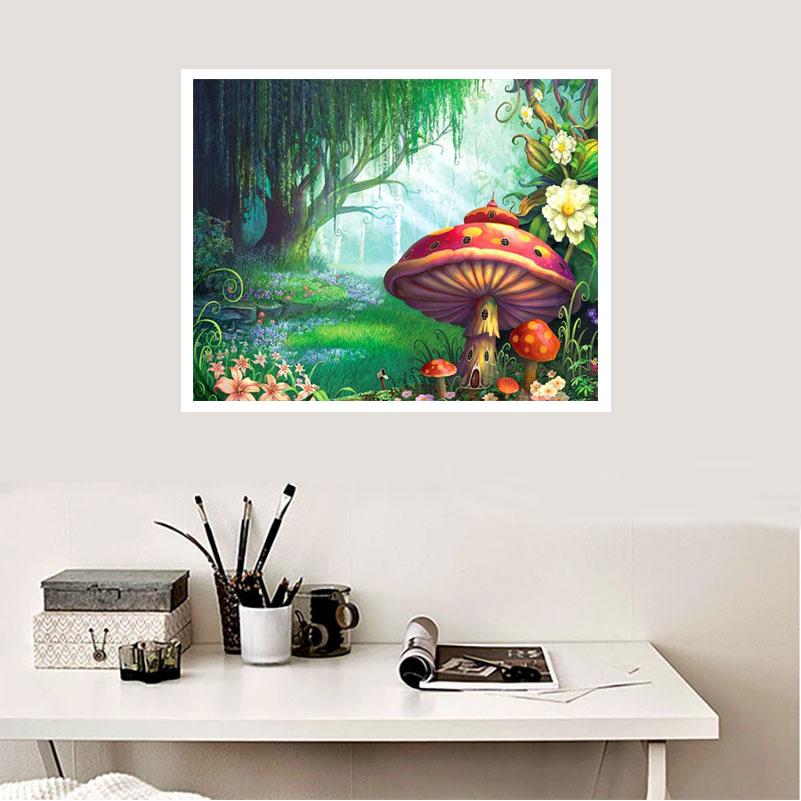 Diamantmaleri Skogsopp Korssting Diamantbroderi Landskap Diamantmosaikkhåndverk hjemmedekorasjon