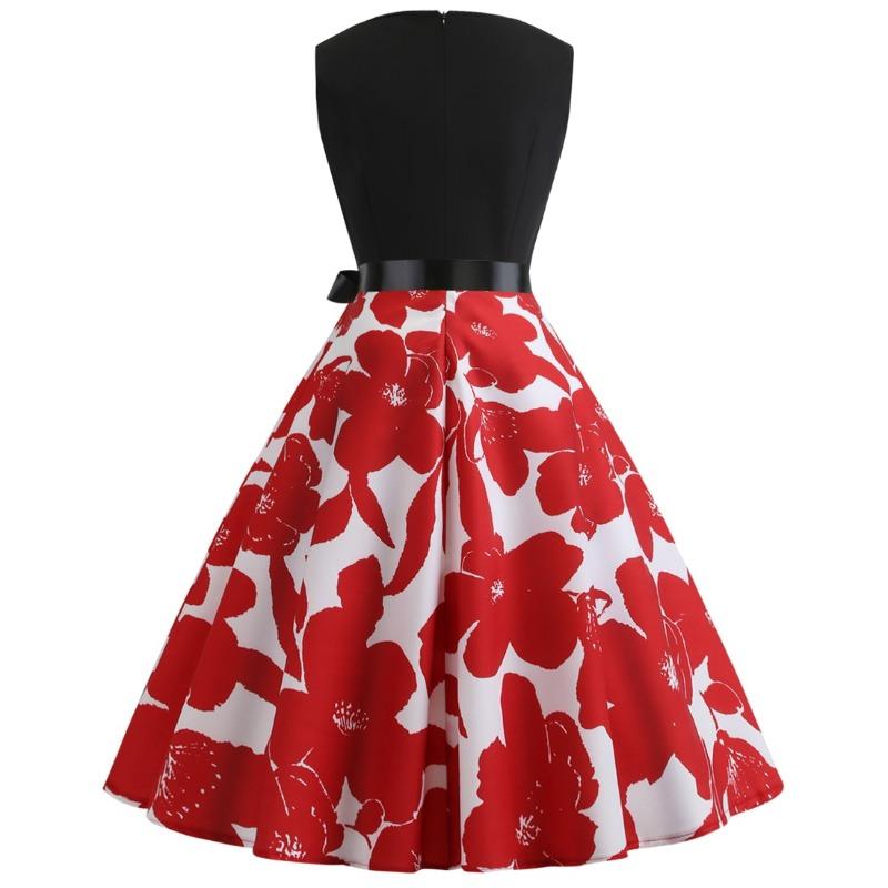 Summer new European style retro, basic round neck black ribbon big swing dress