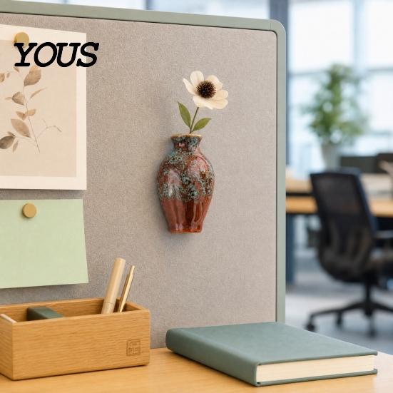 Locker Magnet Mini Ceramic Vase Refrigerator Magnet, 3D Chinese Style Flower Kitchen Decoration Fridge Home Office