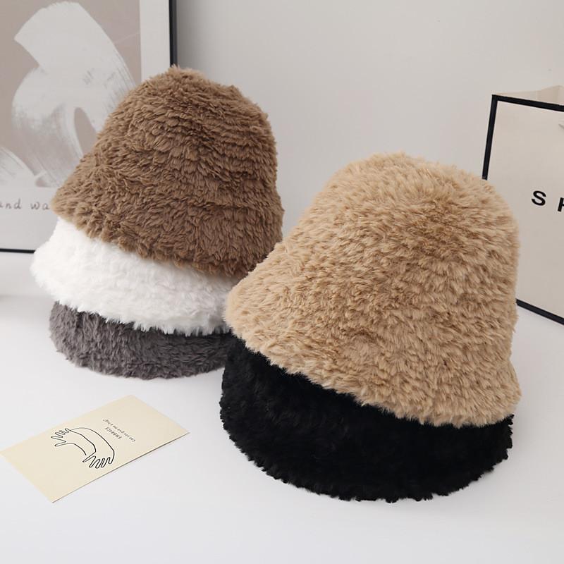 Women's Plush Bucket Hat Winter New Fashion Thickened Face-lifting Warm Ear-protecting Casual Simple Fisherman Hat