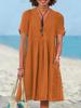 Nuovo Vestito Estivo Casual da Donna Lento Moda Retro Cotone Lino Manica Corta Scollo a V Ruffled
