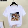 Parody Retro Oil Painting Print Ladies Simple Loose White Round Neck Short Sleeve Tshirt Women Clothing Graphic Tops Harajuku