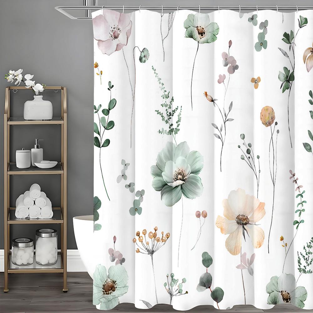 

Spring Flower Plant Shower Curtain, Bathroom Decorative Shower Curtain, Waterproof Shower Curtain with Hooks 90*180cm