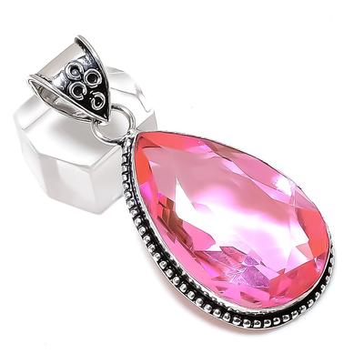 Gema Kunzita Rosa Hecho a Mano Plata de Ley 925 Joyería Colgante 2.17" l3h52
