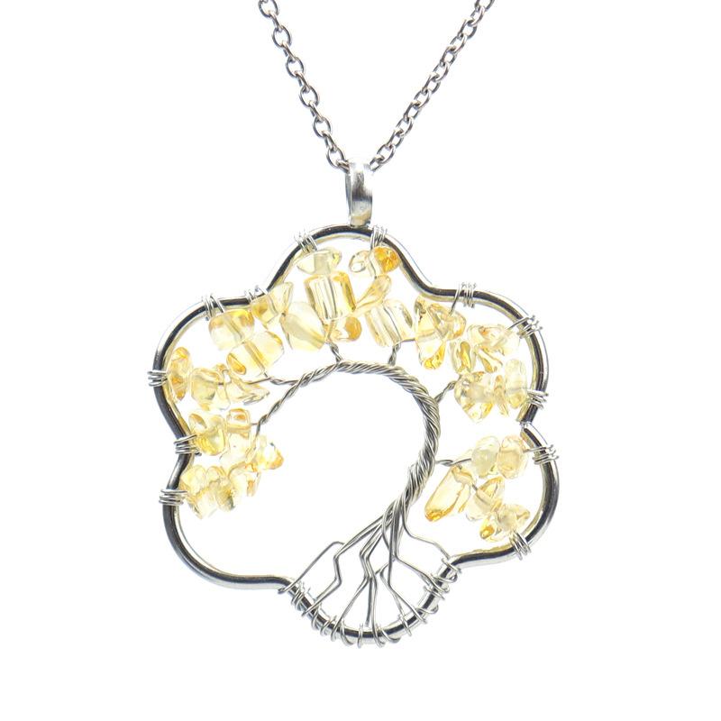 Hand Winding Snowflake Bending Tree Of Life Necklace Gravel Crystal Pendant N68 цитриновый