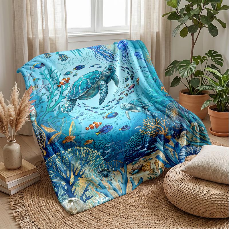 Ocean Life Adventure 6 Theme Blanket Lightweight Warm Flannel Blanket Decorative Throw Blanket for Home Decoration