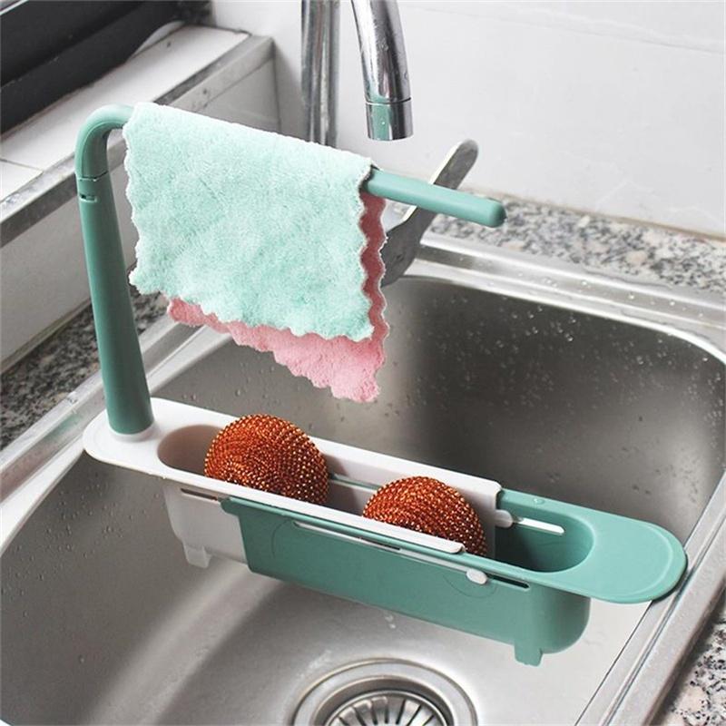 Kitchen Sinks Organizer Telescopic Sink Shelf Soap Sponge Storage Rack Adjustable Drain Rack Storage Basket Kitchen Accessories