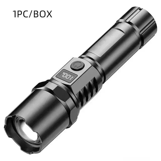 High Power Bright LED Flashlight Built-in Battery USB Rechargeable Outdoor Camping Light Portable Torch Emergency Lighting