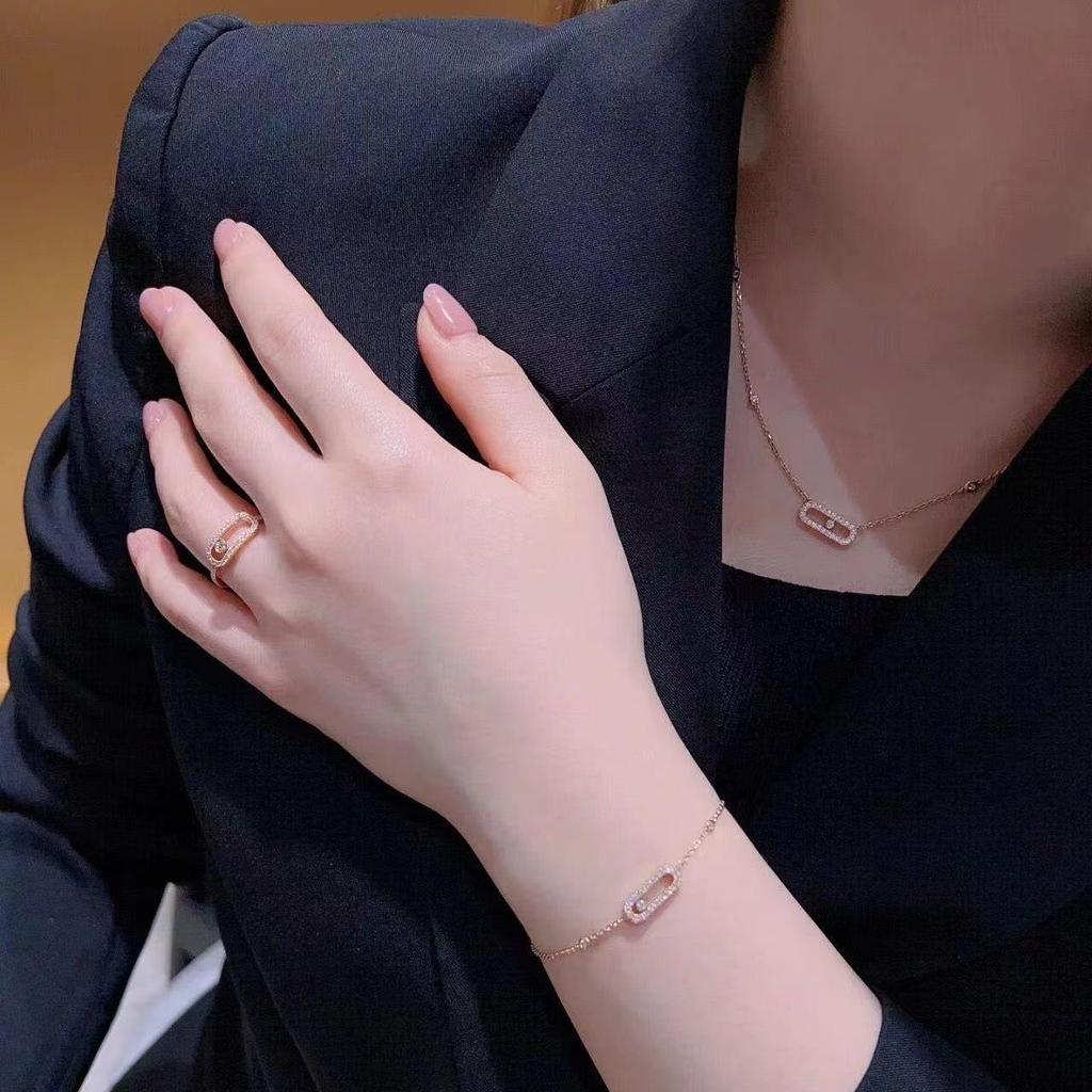 Messika Women's 18k Rose Gold Dynamic Sliding Clavicle Necklace with Single Diamond and Full Diamond Design