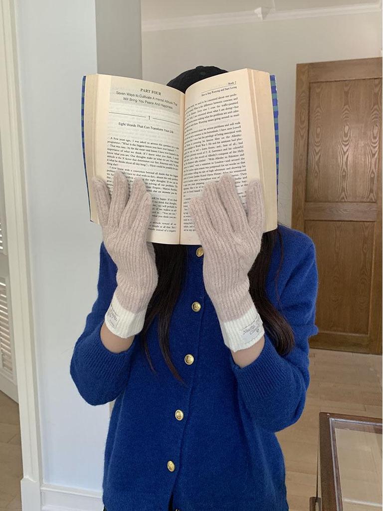 Women's Long Color Block Cable Knit Gloves for Autumn/Winter - Warm, Cold-Proof, Thickened Cycling Hand Protection