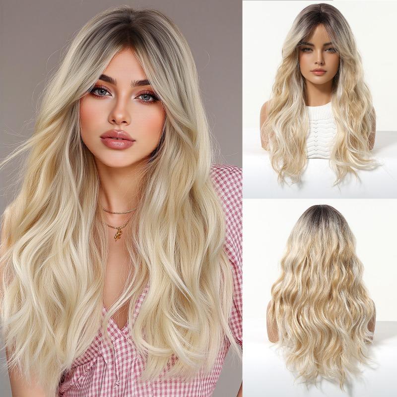 Platinum Gradual Change Wig Air Bangs Fluffy Lazy Wind Curly Hair Full Headgear