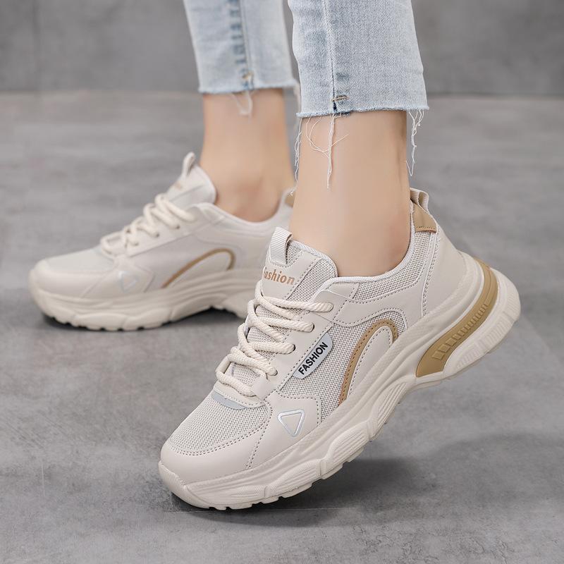 Thick-soled Heightening Versatile Casual Dad Shoes Women's Shoes Spring New Silver Mesh Sneakers Breathable Running