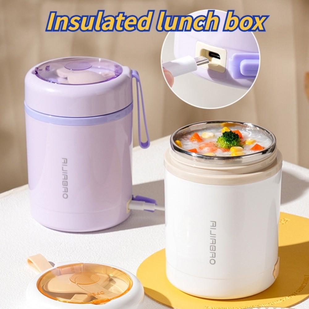 600ml USB Charging Thermal Mug 304 Stainless Steel Outdoor Congee Pot  Office Use