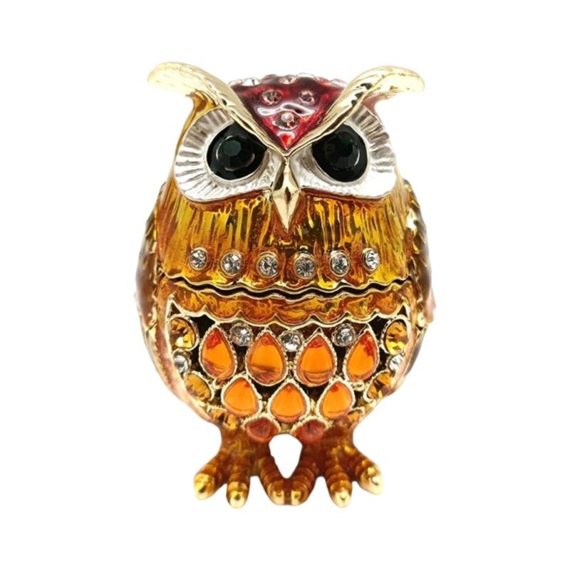 Elegant Owl Themed Jewelry Organizers With Diamonds Accent Secure Alloy Case for Rings Collections