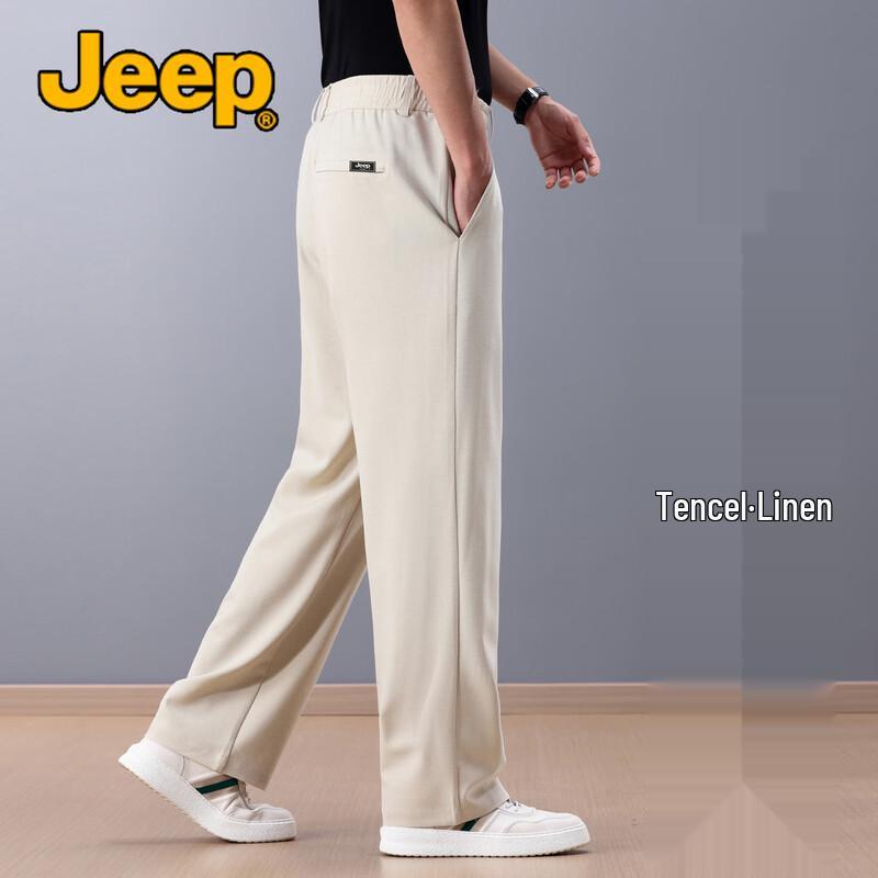 JEEP Men's Wrinkle-Resistant Linen Blend Straight-Leg Pants