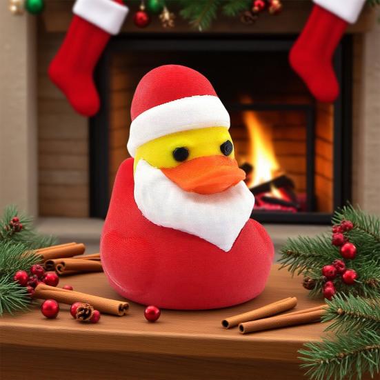 Mini Christmas Duck Figurine 3D Printed Santa Claus Hat Duck Statue Sculpture Holiday Party