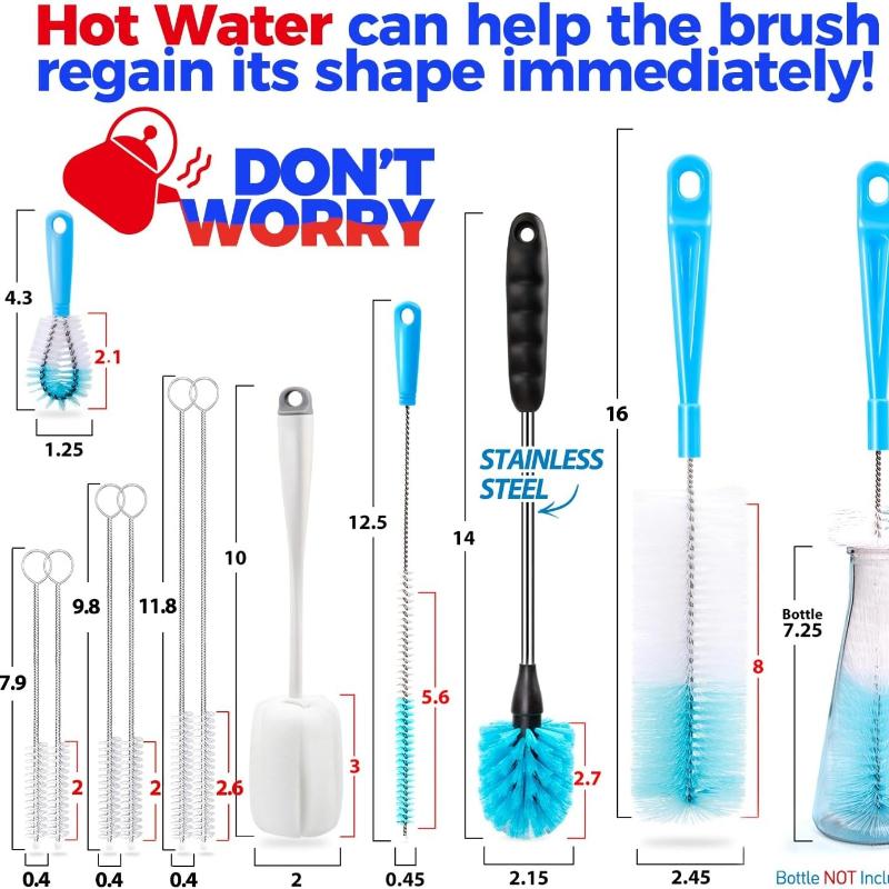 Bottle Brush Tube Cleaning Lab Set with Long Handle, Cup Cleaner for Washing Narrow Neck Beer Wine Decanter Pipes Lids Sinks Cap Covers, White