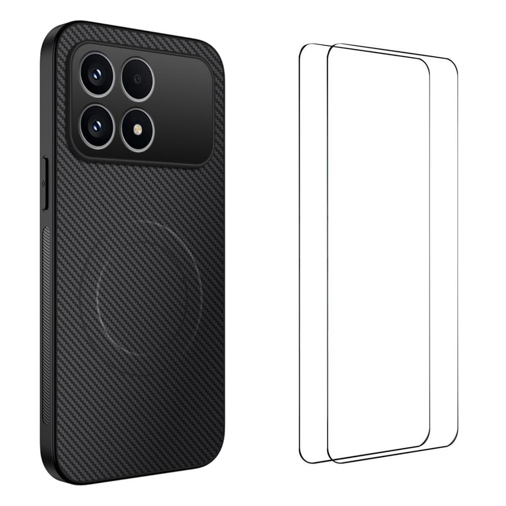 For Xiaomi Redmi K90 5G/Poco F8 Pro Magnetic Case WANLONFENG TQ1 Series Carbon Fiber Texture PC TPU Phone Cover with 2Pcs Screen Films