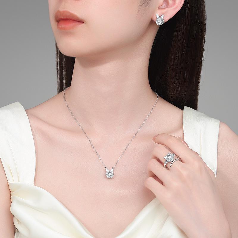 Zhuanzhuan Lucky Cat Adjustable Zircon Ring Set - Elegant Women's Light Luxury Jewelry